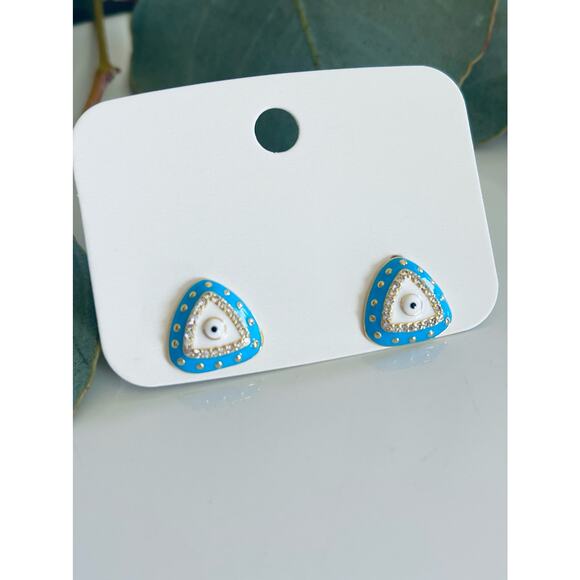 Triangle Eye Gold Plated Earrings - Picture 4 of 5